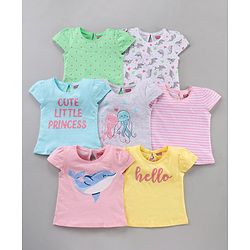 Babyhug Half Sleeves Tee Printed Pack of 7- Multicolor
