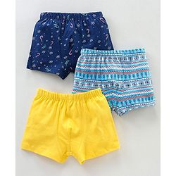Babyhug 100% Cotton Printed Briefs Pack of 3 - Blue Yellow