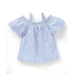 Babyhug Half Sleeves Cotton Yarn Dyed Dobby Off Shoulder Striped Woven Top - White & Blue
