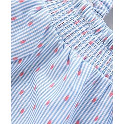Babyhug Half Sleeves Cotton Yarn Dyed Dobby Off Shoulder Striped Woven Top - White & Blue