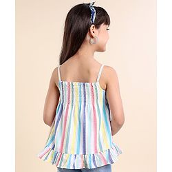 Babyhug Singlet Striped Cotton Lurex Top With Smocking And Frill Detailing-Multicolor