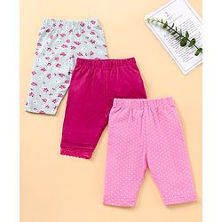 Babyhug Three Fourth Length Leggings Printed & Solid Pack Of 3 - Multicolor