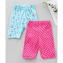 Babyhug Lycra Three Fourth Printed Leggings Pack of 2 - Pink Blue
