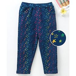 Babyhug Full Length Jeggings Star Print - Navy Blue