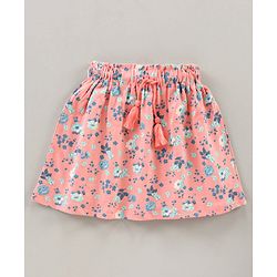 Babyhug Short Sleeves Top & Skirt Set Floral Print - White Peach