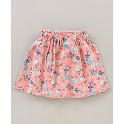 Babyhug Short Sleeves Top & Skirt Set Floral Print - White Peach