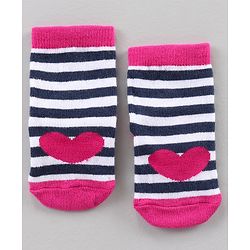 Cute Walk by Babyhug Ankle Length Antibacterial Socks Dot Stripe Cat Design Pack Of 3 - Blue Pink White