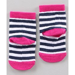 Cute Walk by Babyhug Ankle Length Antibacterial Socks Dot Stripe Cat Design Pack Of 3 - Blue Pink White