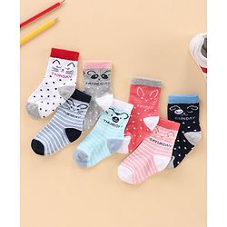 Cute Walk by Babyhug Ankle Length Anti-Bacterial Socks Stripes & Dot Design Pack of 7 - Multicolor