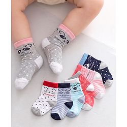 Cute Walk by Babyhug Ankle Length Anti-Bacterial Socks Stripes & Dot Design Pack of 7 - Multicolor