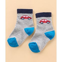 Cute Walk by Babyhug Ankle Length Antibacterial Socks Car Aeroplane And Stripe Design Pack Of 3 - Blue Red Grey
