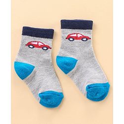 Cute Walk by Babyhug Ankle Length Antibacterial Socks Car Aeroplane And Stripe Design Pack Of 3 - Blue Red Grey
