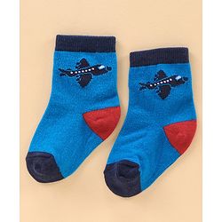 Cute Walk by Babyhug Ankle Length Antibacterial Socks Car Aeroplane And Stripe Design Pack Of 3 - Blue Red Grey
