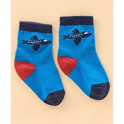 Cute Walk by Babyhug Ankle Length Antibacterial Socks Car Aeroplane And Stripe Design Pack Of 3 - Blue Red Grey