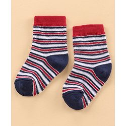 Cute Walk by Babyhug Ankle Length Antibacterial Socks Car Aeroplane And Stripe Design Pack Of 3 - Blue Red Grey
