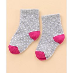 Cute Walk by Babyhug Ankle Length Antibacterial Socks Polka Dot Design Pack Of 3 - Pink Grey Violet