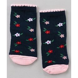 Cute Walk by Babyhug Ankle Length Antibacterial Socks Floral Dot And Stripe Design Pack Of 3 - Pink Blue