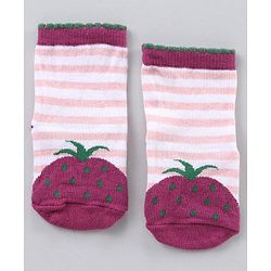 Cute Walk by Babyhug Ankle Length Antibacterial Socks Stripes And Fruit Design Pack Of 3 - Multicolor