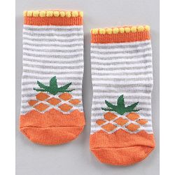 Cute Walk by Babyhug Ankle Length Antibacterial Socks Stripes And Fruit Design Pack Of 3 - Multicolor