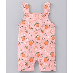 Babyhug Cotton Short Sleeves T-Shirt With Dungaree Orange Print- White Peach