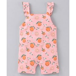 Babyhug Cotton Short Sleeves T-Shirt With Dungaree Orange Print- White Peach
