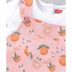 Babyhug Cotton Short Sleeves T-Shirt With Dungaree Orange Print- White Peach