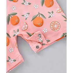 Babyhug Cotton Short Sleeves T-Shirt With Dungaree Orange Print- White Peach
