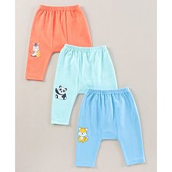 Babyhug Full Length Cotton Antimicrobial Diaper Leggings Pack of 3 - Blue Peach