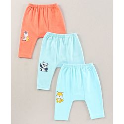 Babyhug Full Length Cotton Antimicrobial Diaper Leggings Pack of 3 - Blue Peach