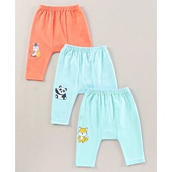 Babyhug Full Length Cotton Antimicrobial Diaper Leggings Pack of 3 - Blue Peach