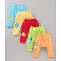 Babyhug Antimicrobial Wash Ankle Length Diaper Pants Pack of 5 - Multicolour