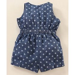 Babyhug Sleeveless Denim Jumpsuit Floral Print- Blue