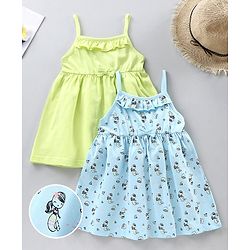 Babyhug Sleeveless Knee Length 100% Cotton Frock Pack of 2 - Green Blue