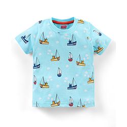 Babyhug Half Sleeves T-Shirt & Pyjama Set Yacht Print - Blue
