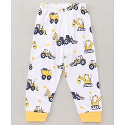 Babyhug Half Sleeves T-Shirt & Pyjama Set Construction Vehicle Print - Yellow White