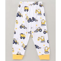 Babyhug Half Sleeves T-Shirt & Pyjama Set Construction Vehicle Print - Yellow White