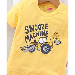 Babyhug Half Sleeves T-Shirt & Pyjama Set Construction Vehicle Print - Yellow White