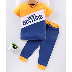 Babyhug Half Sleeves Tee & Pyjama Set Text Print - Yellow Blue