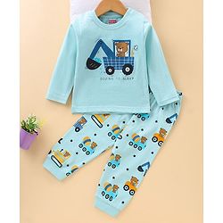 Babyhug Full Sleeves Pyjama Set Bear & Crane Print - Blue