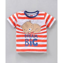 Babyhug Half Sleeves T-Shirt & Shorts Set Bear & Stripes Print - Red Blue