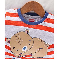 Babyhug Half Sleeves T-Shirt & Shorts Set Bear & Stripes Print - Red Blue