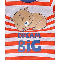 Babyhug Half Sleeves T-Shirt & Shorts Set Bear & Stripes Print - Red Blue