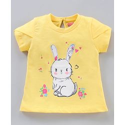 Babyhug Half Sleeves Cotton Night Suit Bunny Print - Yellow White