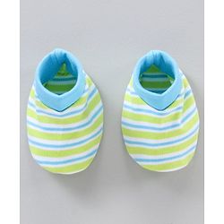 Babyhug Cotton Mittens & Booties Set Striped - Blue Green