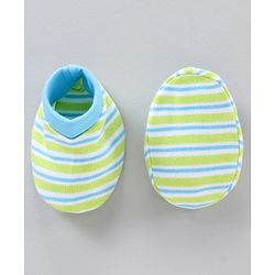 Babyhug Cotton Mittens & Booties Set Striped - Blue Green