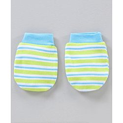 Babyhug Cotton Mittens & Booties Set Striped - Blue Green