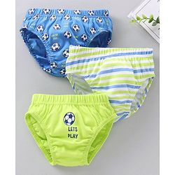 Babyhug 100% Cotton Briefs Football Print Pack of 3 - Blue Green