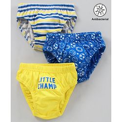 Babyhug Antibacterial Cotton Briefs Printed Pack of 3- Blue Yellow