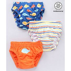 Babyhug Antibacterial Fish Print & Striped Briefs Pack Of 3 - Multicolor