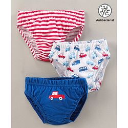 Babyhug Anti-Bacterial Briefs Vehicle Print & Striped Pack Of 3 - Multicolour
